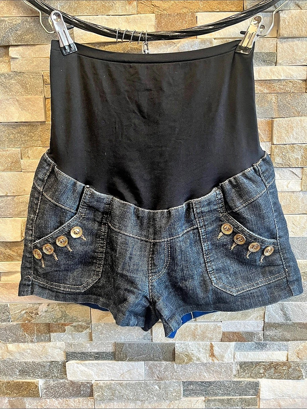 Just Rikki Denim Maternity Jean Shorts in Black & Blue